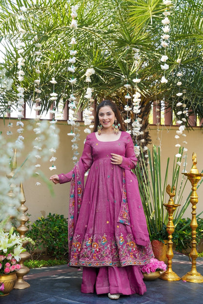 Kirthika Soft Crunchy Silk Slit Anarkali Plazo Set