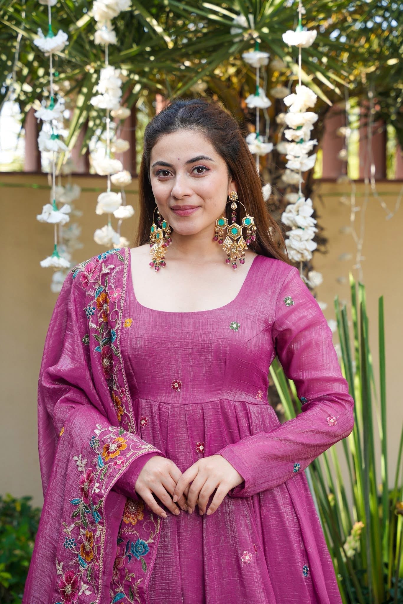 Kirthika Soft Crunchy Silk Slit Anarkali Plazo Set