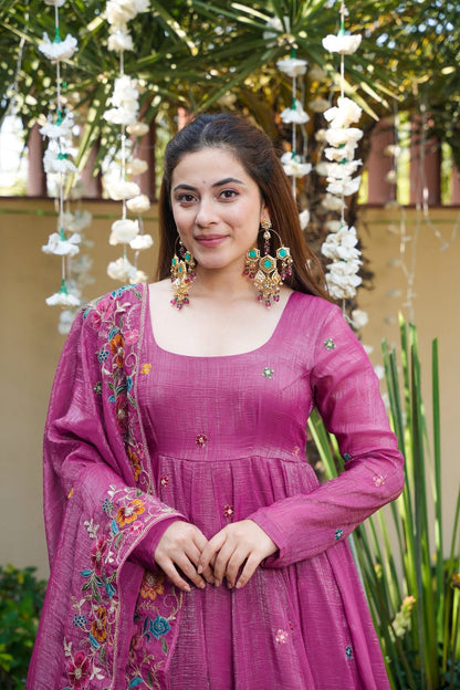 Kirthika Soft Crunchy Silk Slit Anarkali Plazo Set