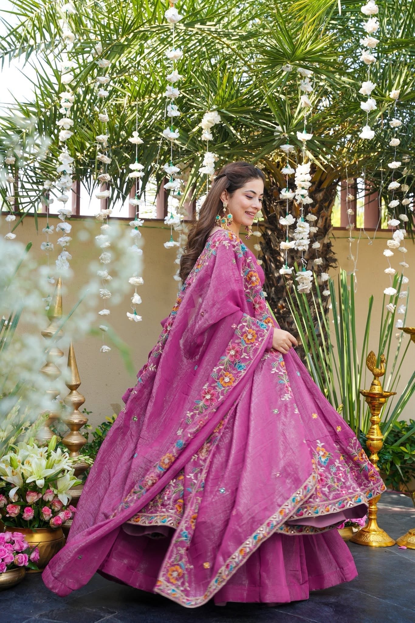 Kirthika Soft Crunchy Silk Slit Anarkali Plazo Set