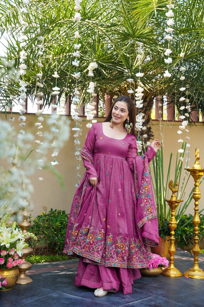 Kirthika Soft Crunchy Silk Slit Anarkali Plazo Set