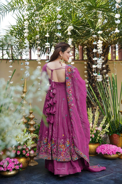 Kirthika Soft Crunchy Silk Slit Anarkali Plazo Set