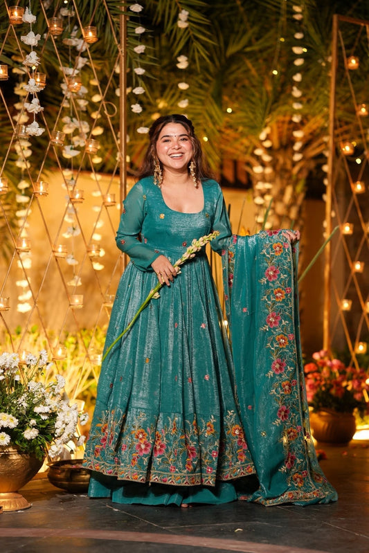 Yashika Soft Crunchy Silk Slit Anarkali Plazo Set