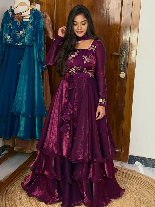 Neel Fandy Satin Lehenga Peplum Set