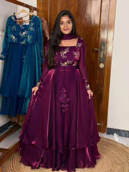 Neel Fandy Satin Lehenga Peplum Set