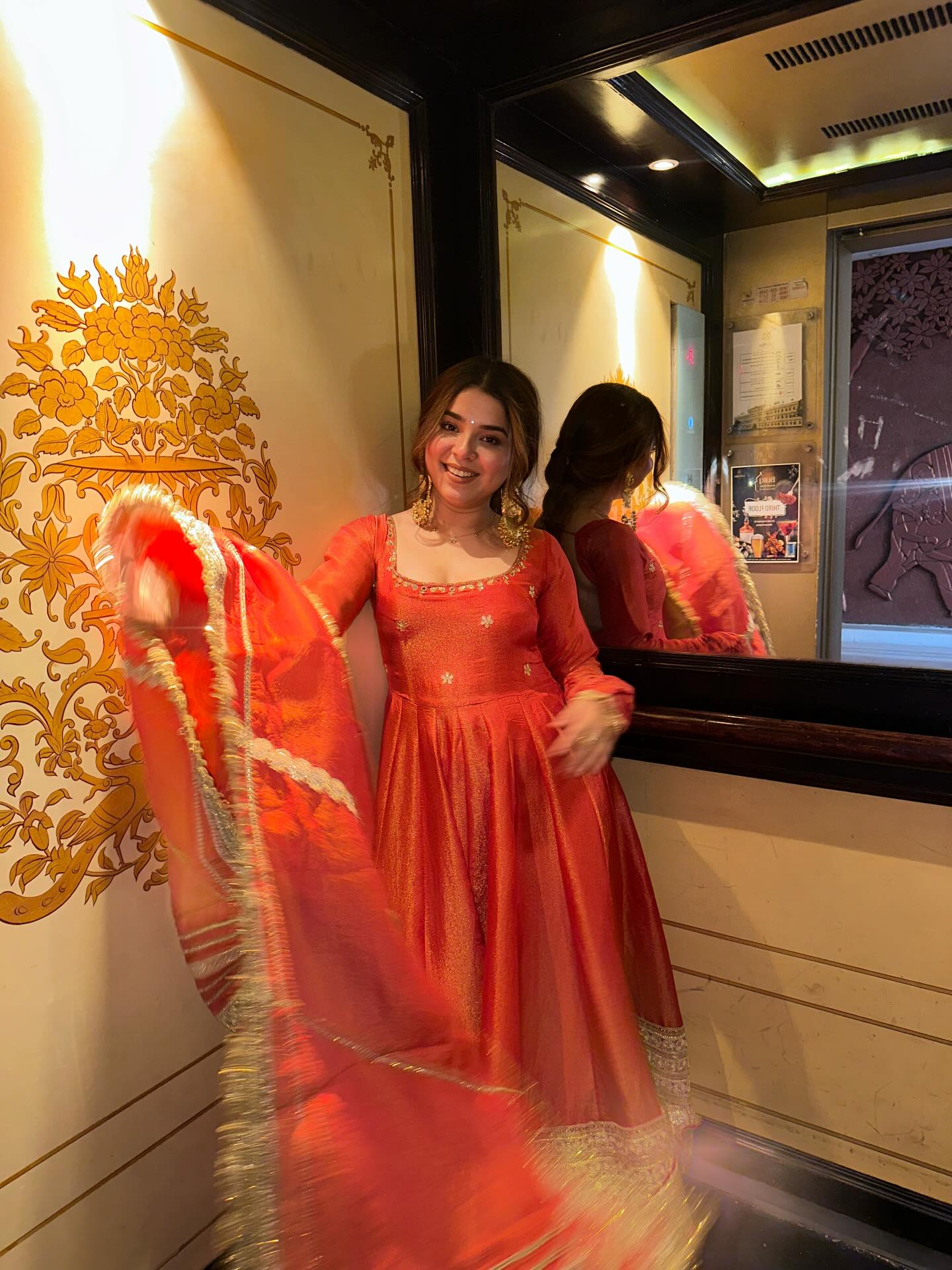 Jiya Premium Rusty Orange Chinon Silk Coding & Matte Sequins Anarkali Set