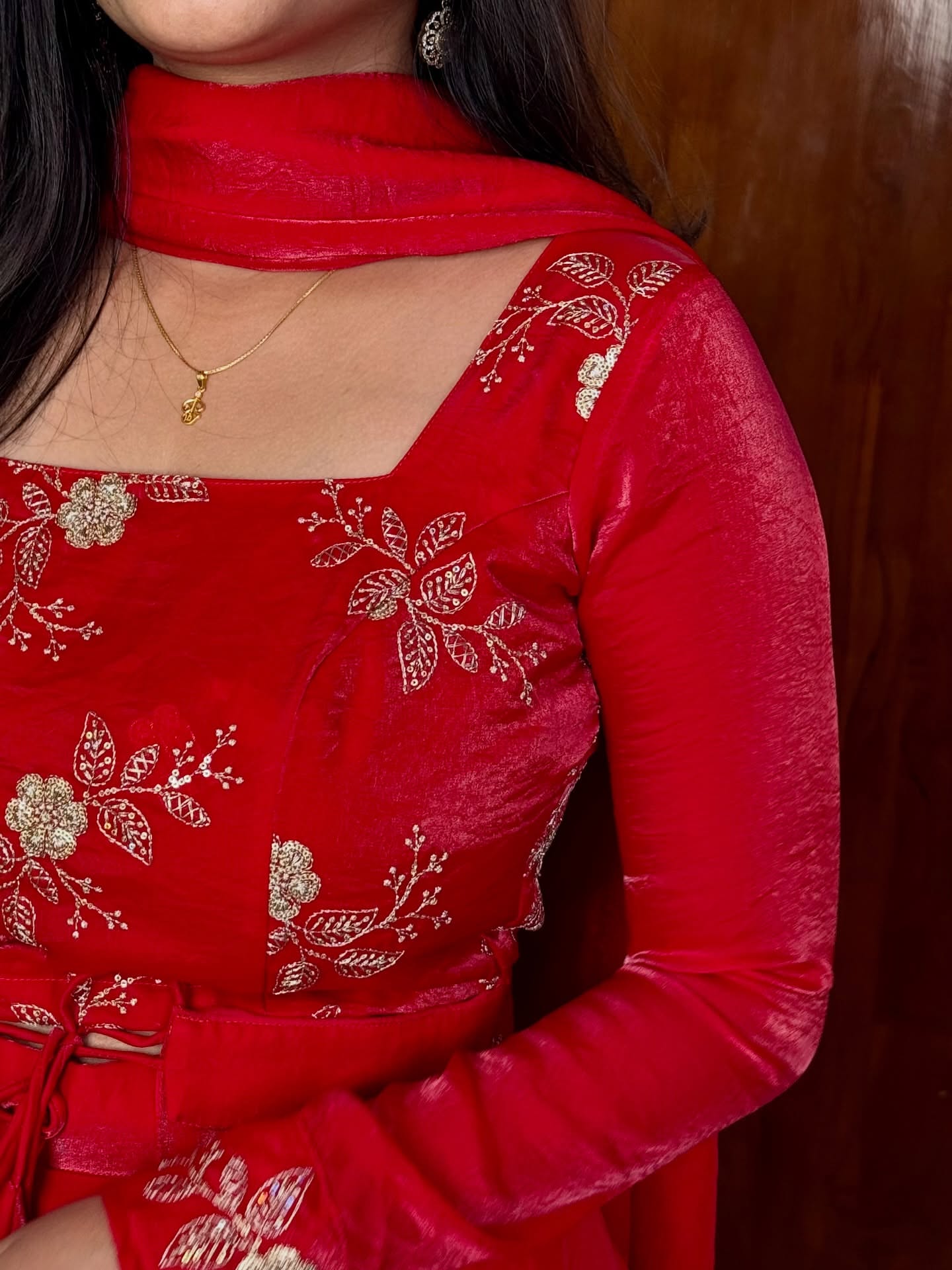 Kritika Red Heavy Fandy Satin Peplum Lehenga Set