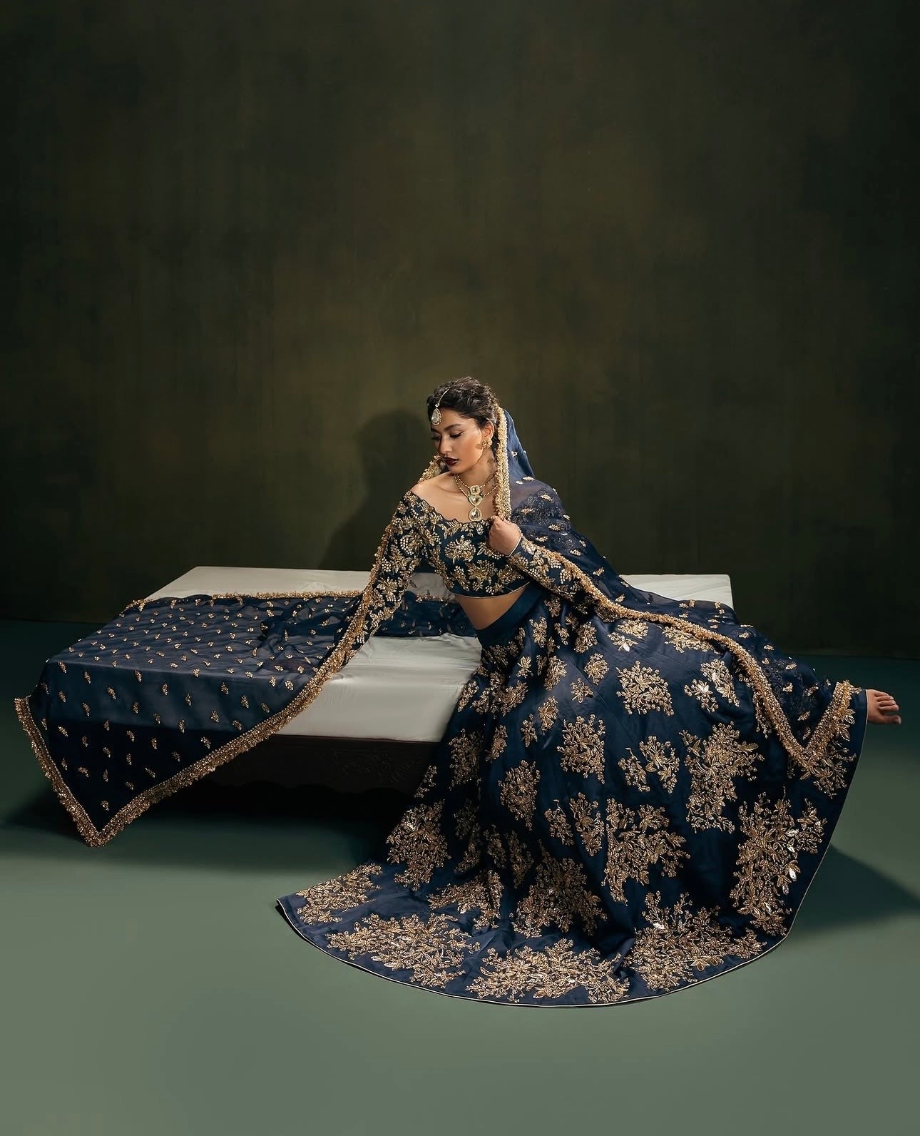 Zehara Navy Blue Polo Silk Zari Dori & Sequins Embroidered Lehenga Choli