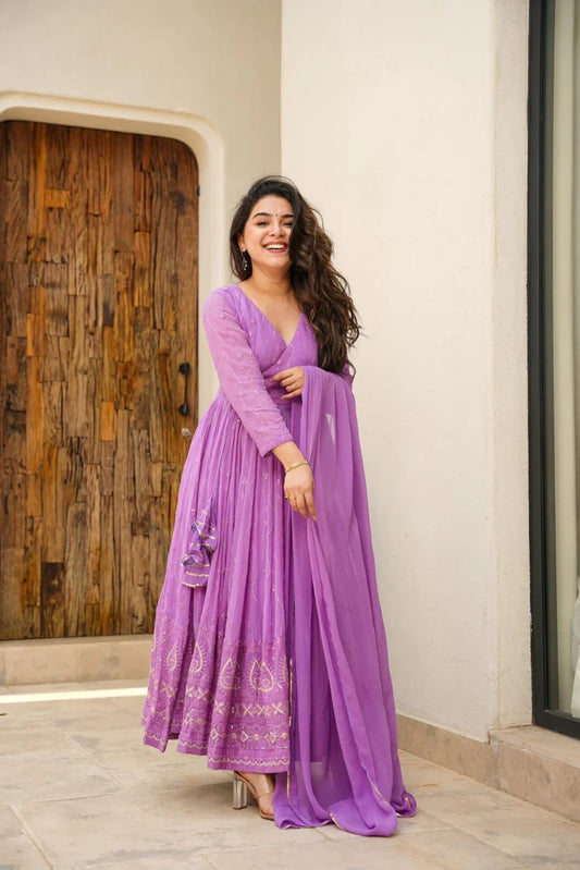 Inaaya Embroidered Georgette Kurta Set with Dupatta