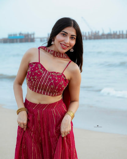Madhurima Rani Pink Chinon Embroidered Lehenga Choli