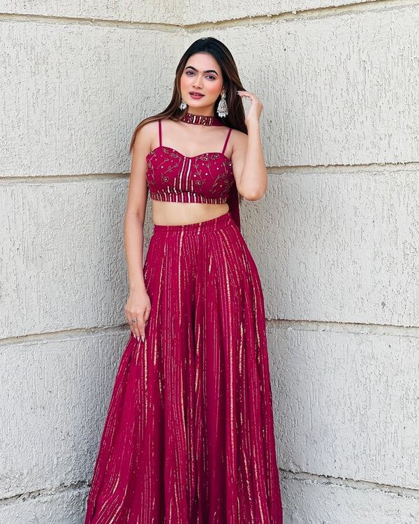 Madhurima Rani Pink Chinon Embroidered Lehenga Choli