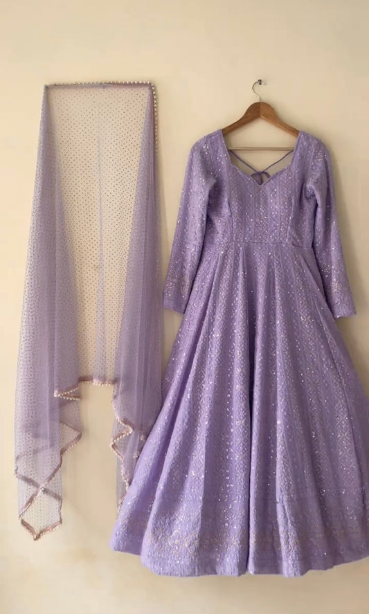 Inayat Lavender Georgette Sequins Embroidered Suit Set