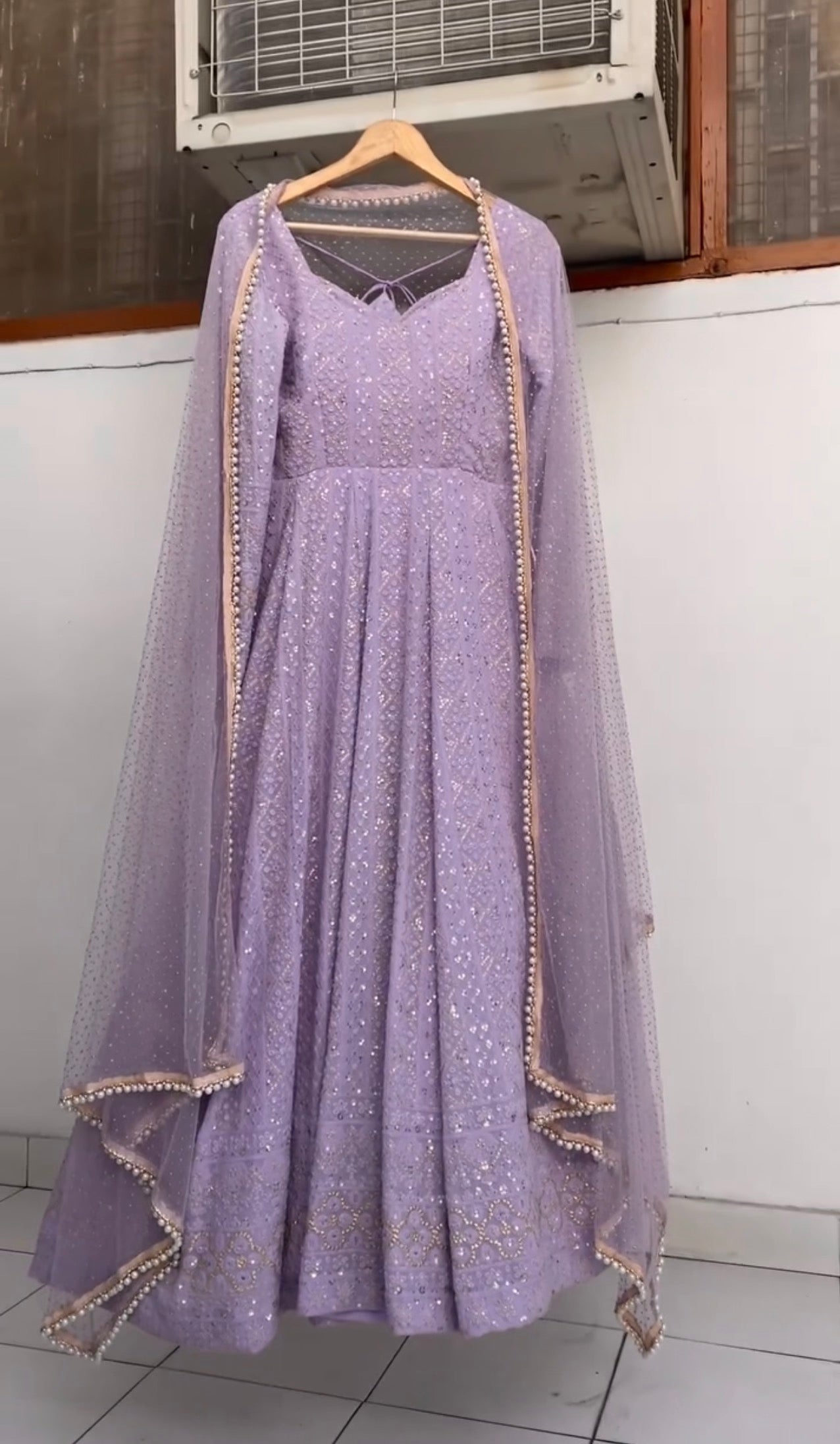 Inayat Lavender Georgette Sequins Embroidered Suit Set