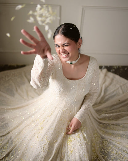 Alya White Georgette Sequins Embroidered Suit Set