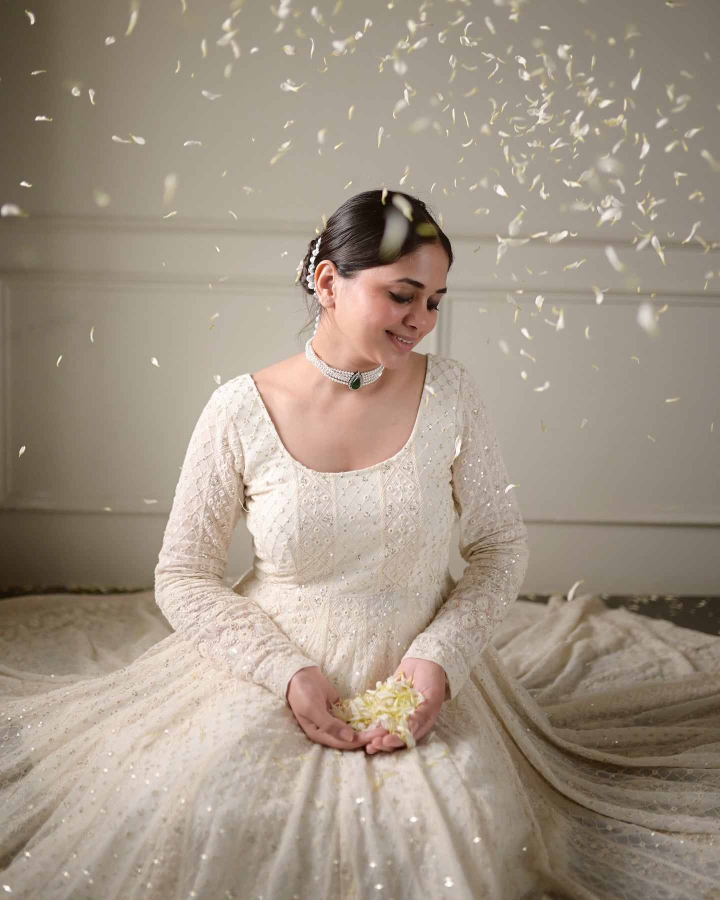 Alya White Georgette Sequins Embroidered Suit Set