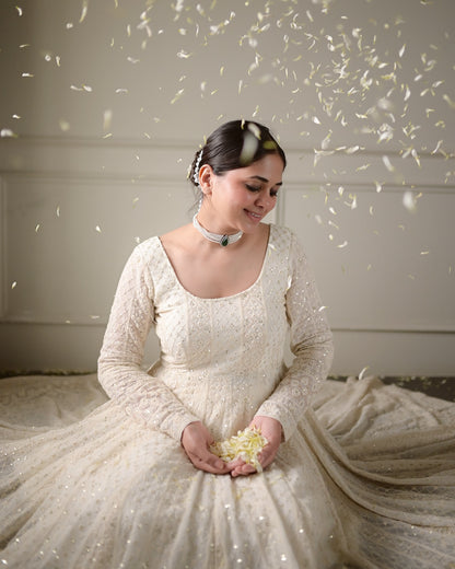 Alya White Georgette Sequins Embroidered Suit Set