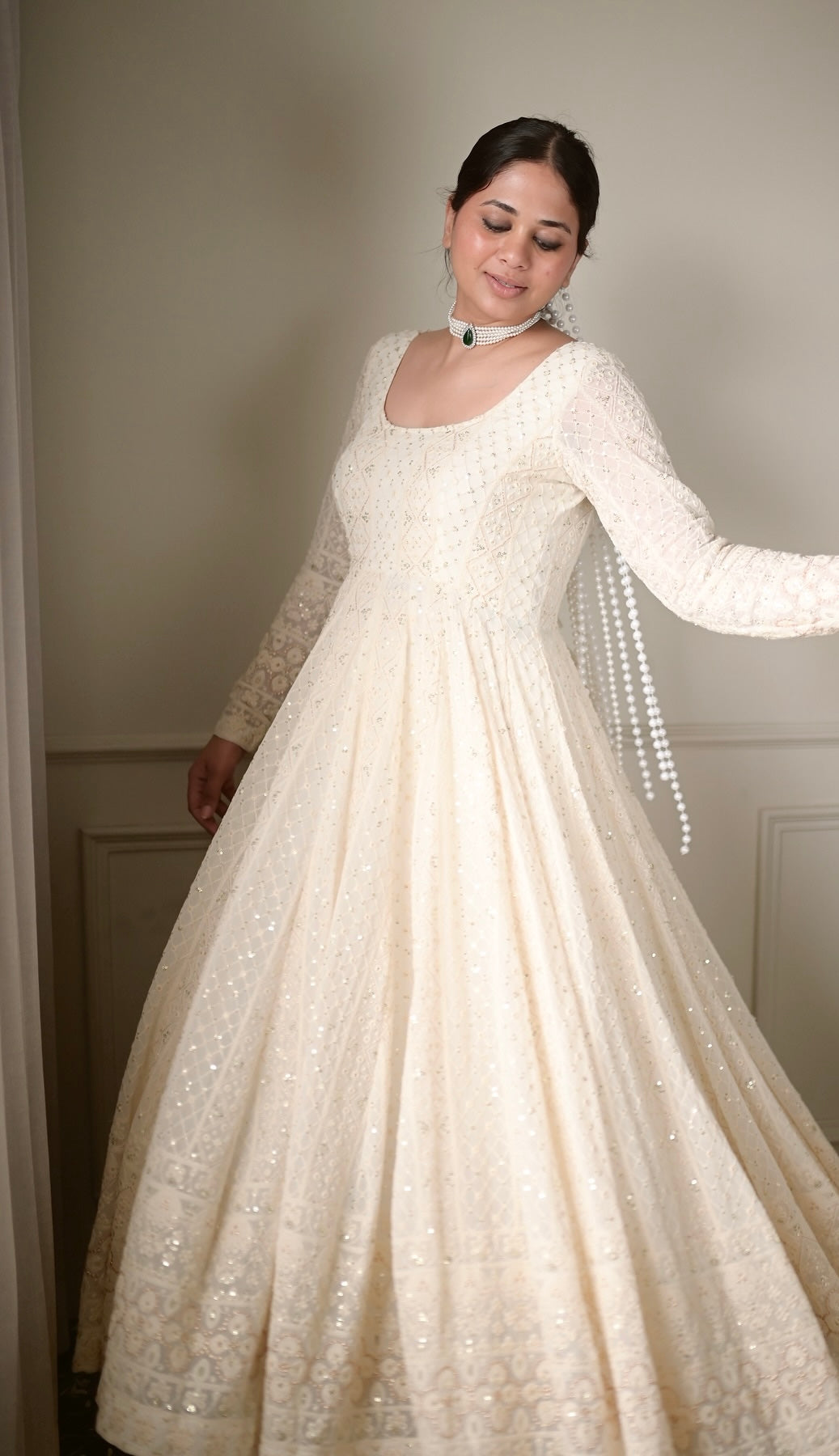 Alya White Georgette Sequins Embroidered Suit Set