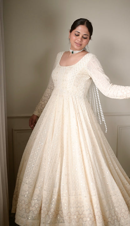 Alya White Georgette Sequins Embroidered Suit Set