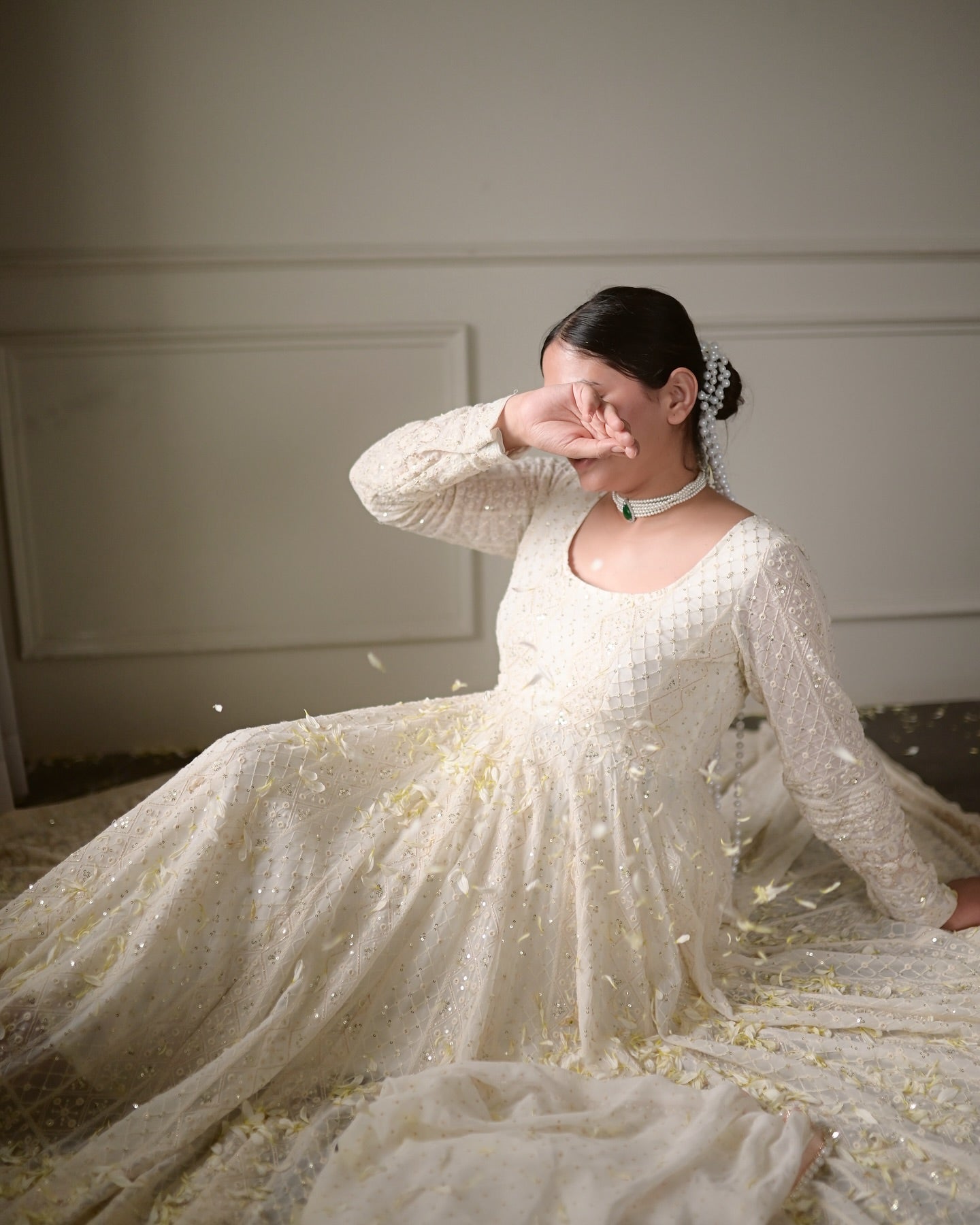 Alya White Georgette Sequins Embroidered Suit Set