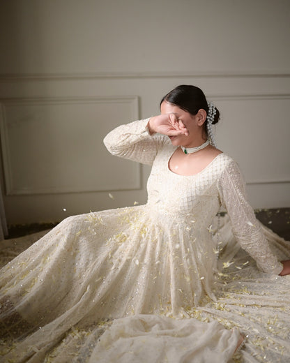 Alya White Georgette Sequins Embroidered Suit Set