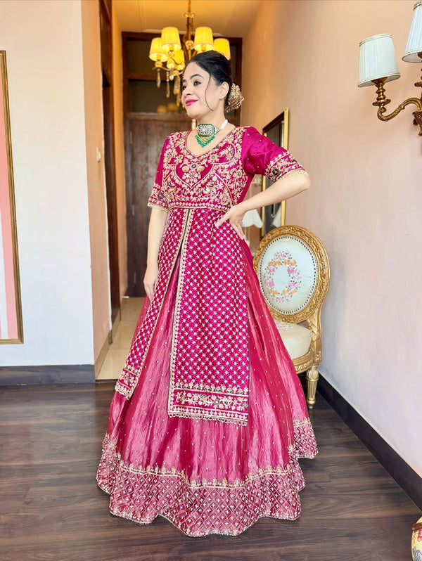 Mehrina Luxe Chinon Embroidered Lehenga Suit
