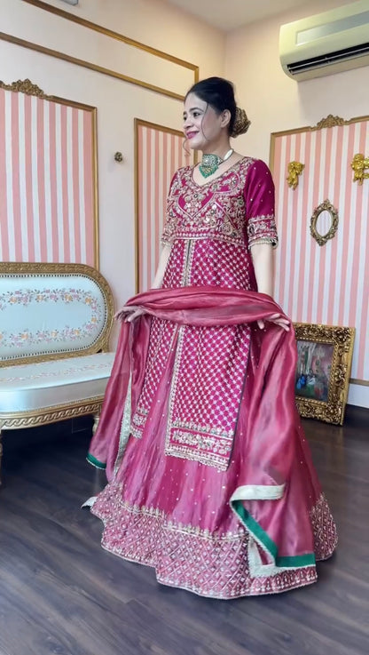 Mehrina Luxe Chinon Embroidered Lehenga Suit