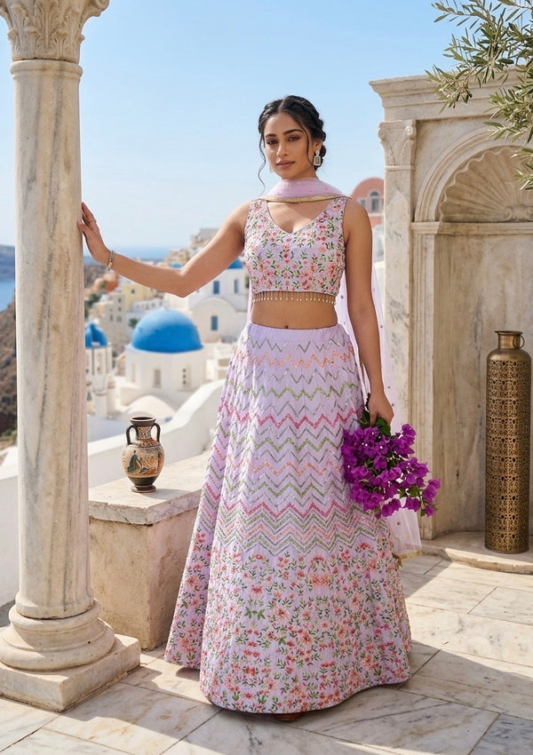 Mrunalika Satin Silk Embroidered Lehenga Choli