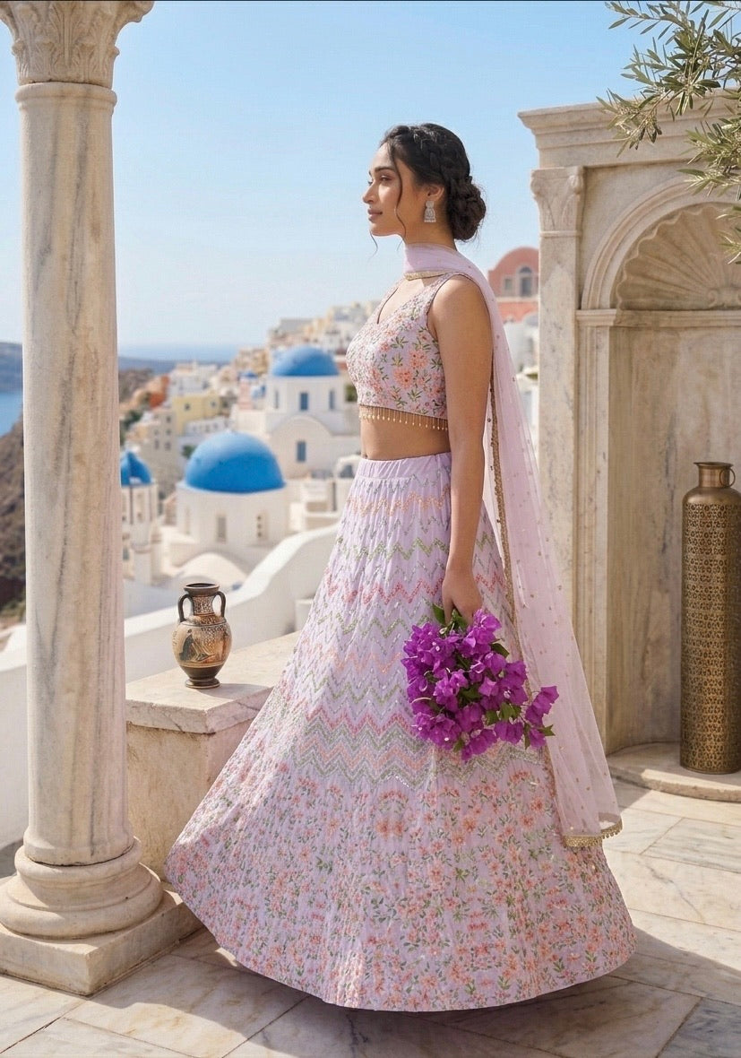 Mrunalika Satin Silk Embroidered Lehenga Choli