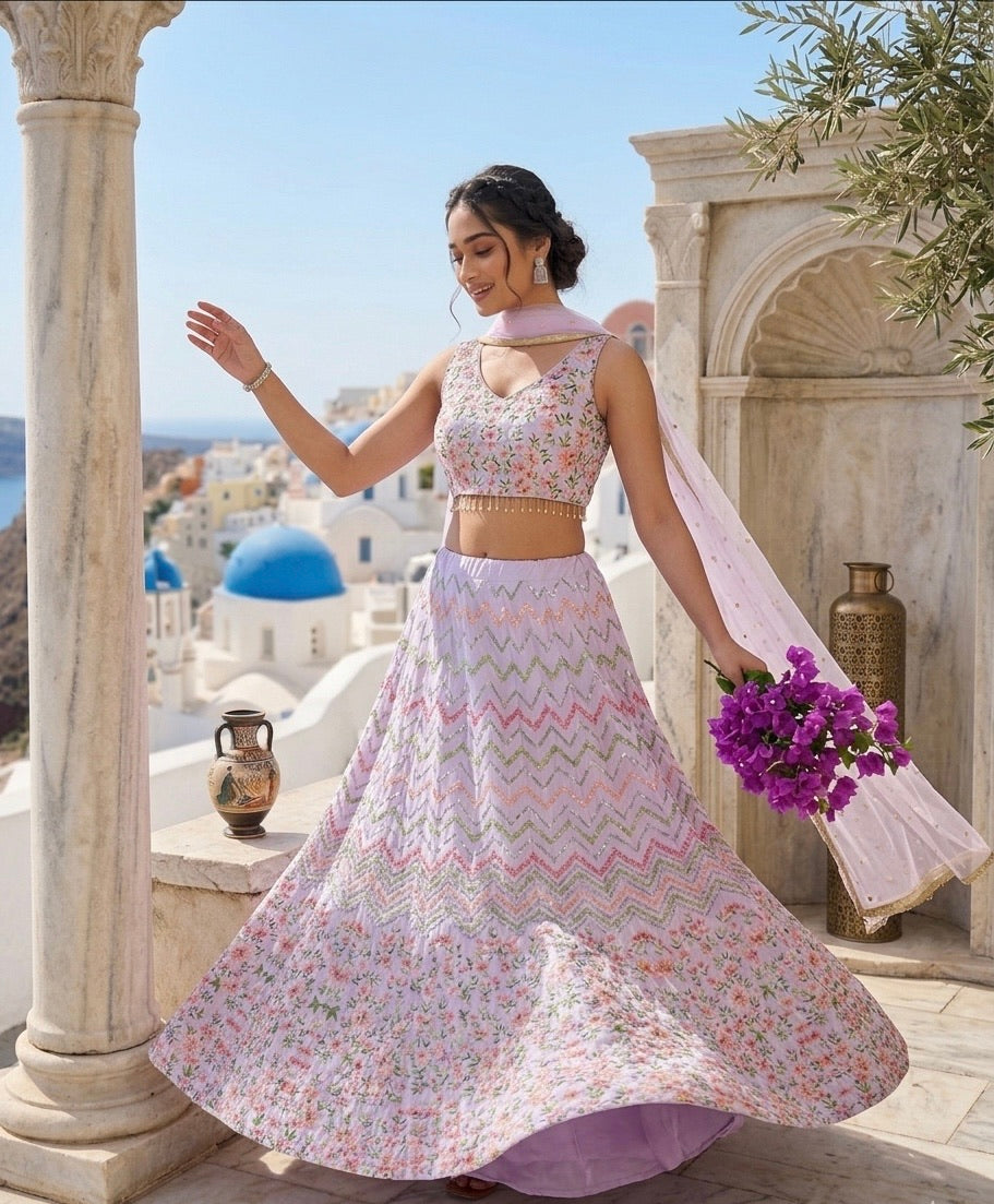 Mrunalika Satin Silk Embroidered Lehenga Choli