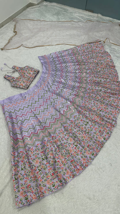 Mrunalika Satin Silk Embroidered Lehenga Choli