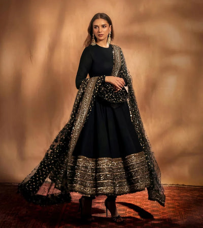 Aditi Rao Premium Black Anarkali Suit Set