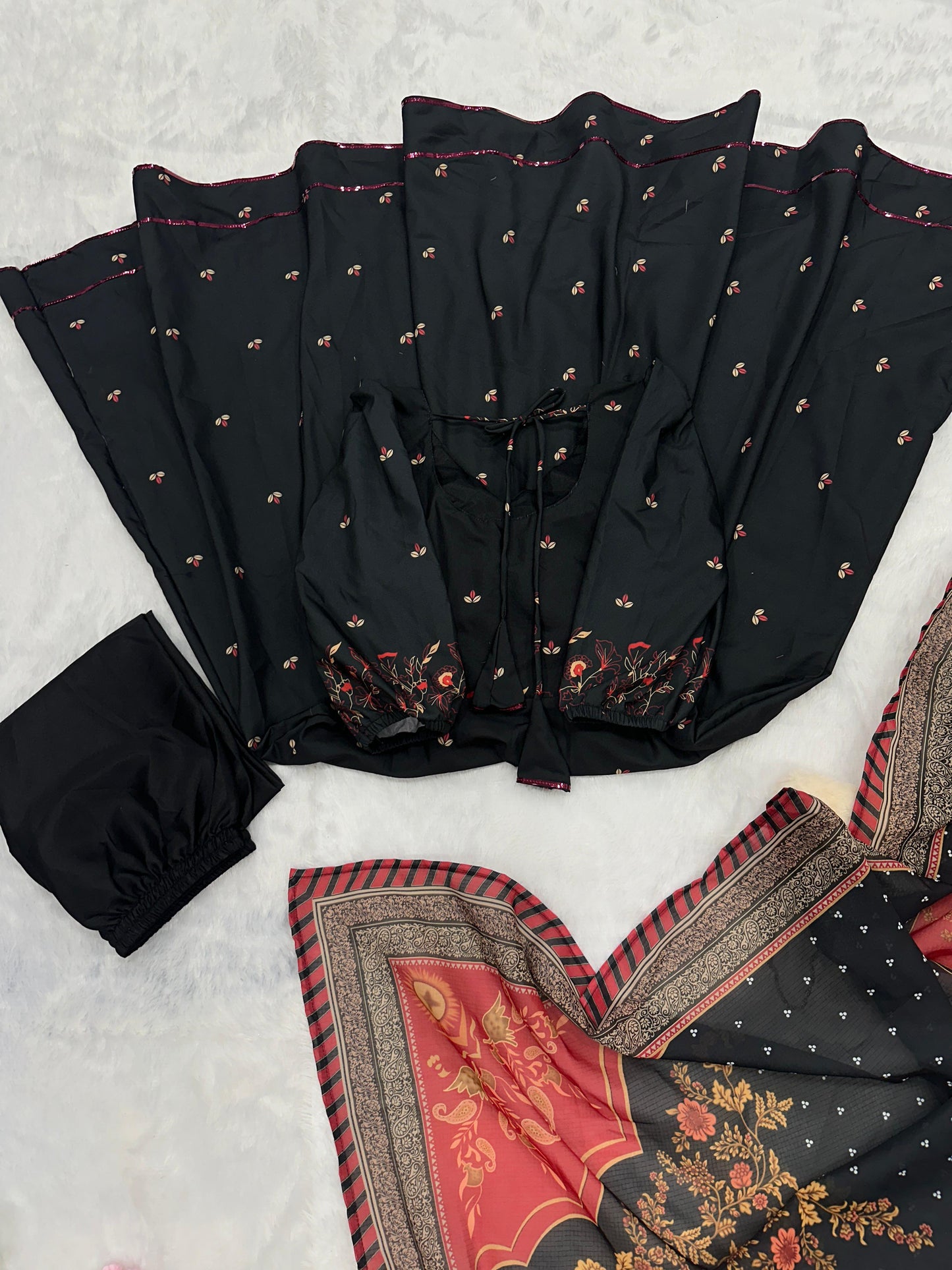 Black Digital Printed Cotton Anarkali Suit