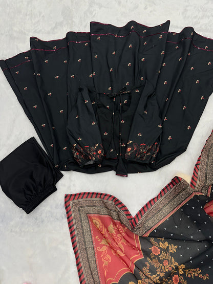 Black Digital Printed Cotton Anarkali Suit