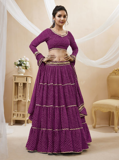 Purple Eleganca Georgette Laheriya Print Lehengha Choli