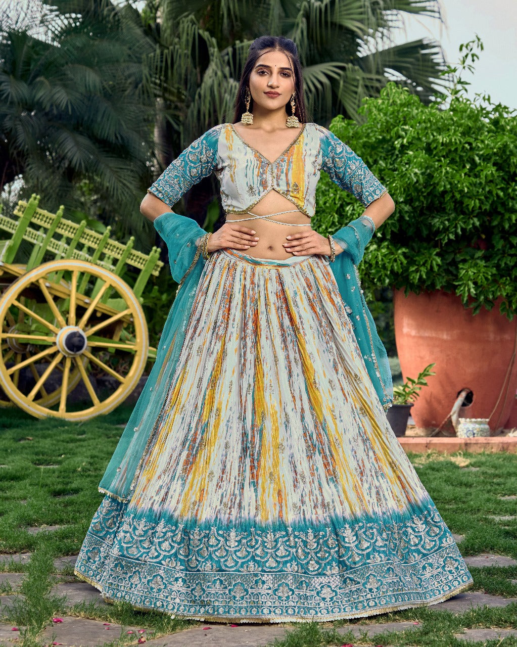 Rama Chinon Fabric Zari Embroidery Work Lehengha Choli