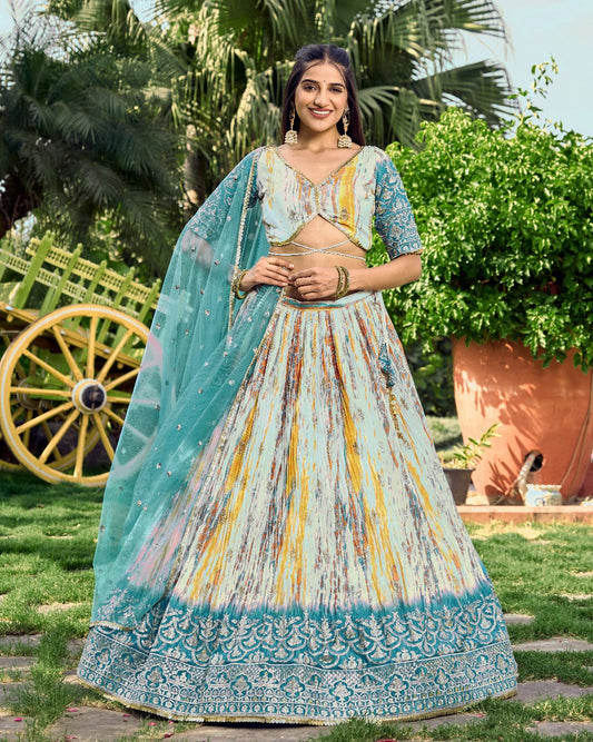 Rama Chinon Fabric Zari Embroidery Work Lehengha Choli