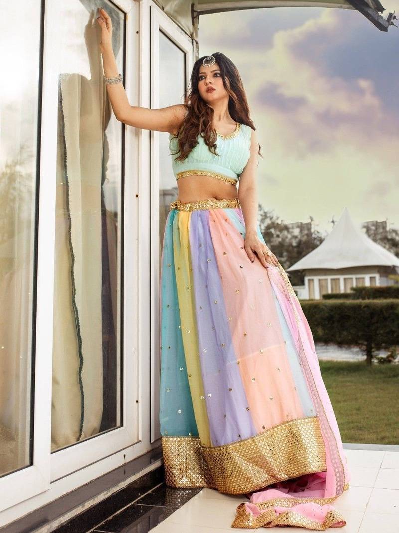 Pranika Multicolour Sequins Mirror Work Lehenga Set