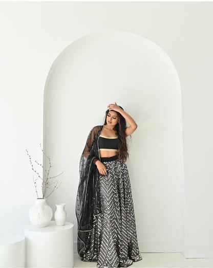 Zara Black Georgette Sequins & Zari Work Lehenga Choli