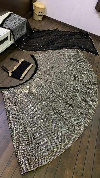 Zara Black Georgette Sequins & Zari Work Lehenga Choli
