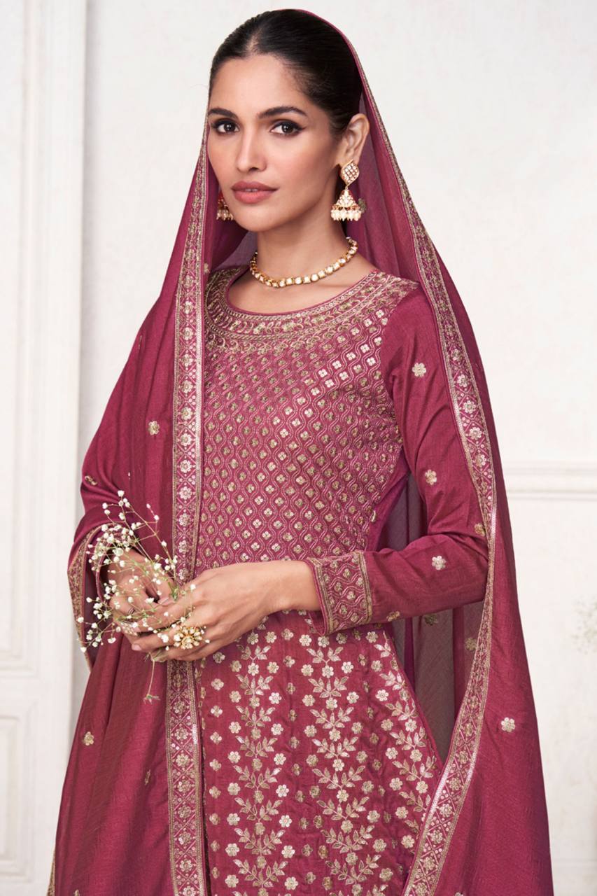 Rani Gajri Silk Embroidered Suit Set with Dupatta