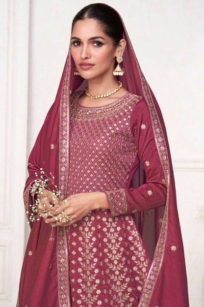 Rani Gajri Silk Embroidered Suit Set with Dupatta