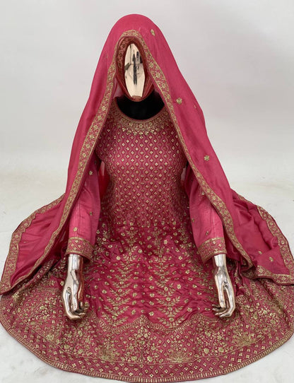 Rani Gajri Silk Embroidered Suit Set with Dupatta