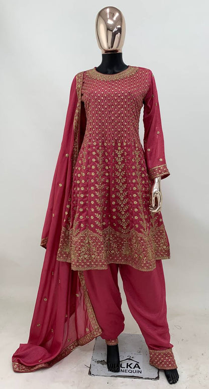 Rani Gajri Silk Embroidered Suit Set with Dupatta