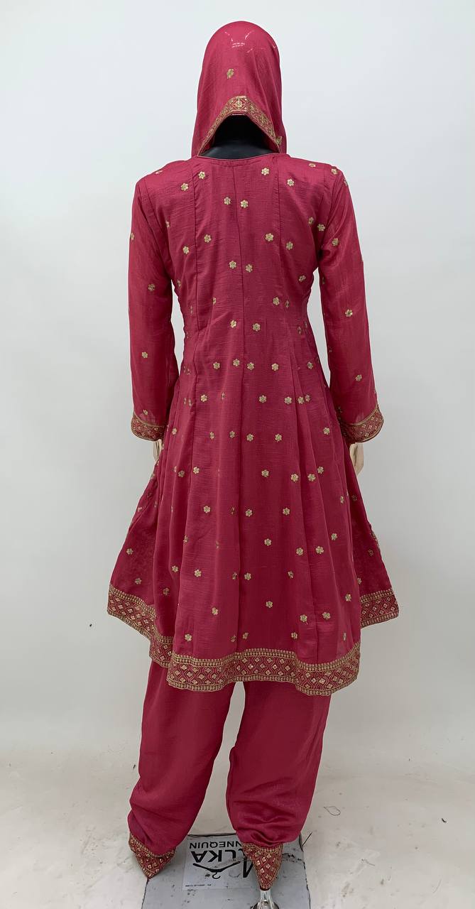 Rani Gajri Silk Embroidered Suit Set with Dupatta