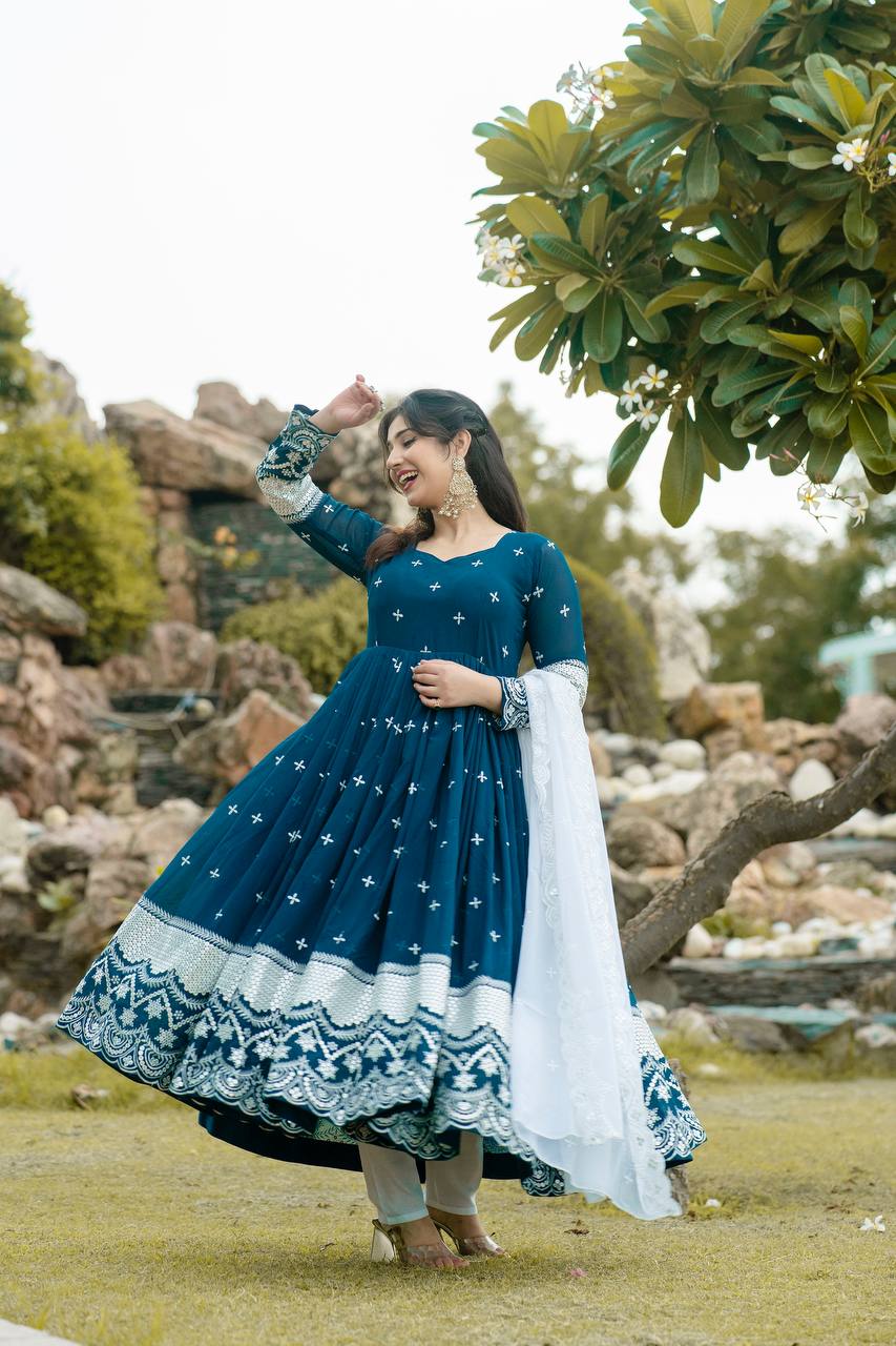 Luxury Faux Georgette Designer Anarkali Suit with Intricate Embroidery