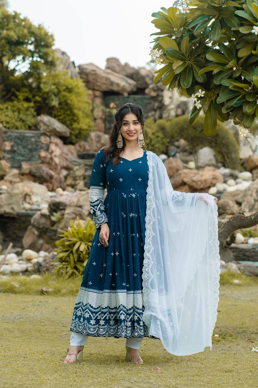 Luxury Faux Georgette Designer Anarkali Suit with Intricate Embroidery