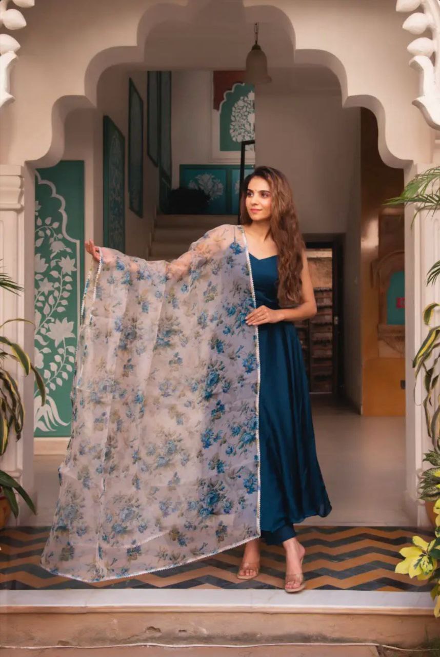 Flair & Elegance: Satin Silk Anarkali with Organza Finish