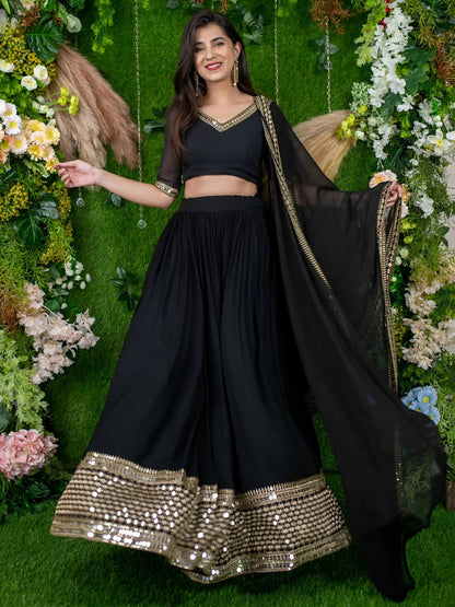 Mrinalini Black Georgette Zari Sequins Embroidered Lehenga Choli