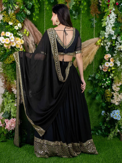 Mrinalini Black Georgette Zari Sequins Embroidered Lehenga Choli