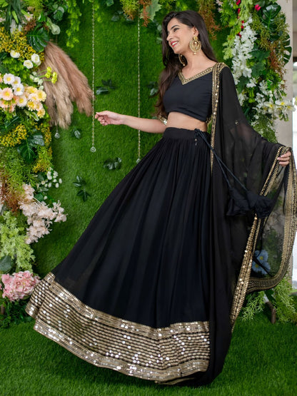 Mrinalini Black Georgette Zari Sequins Embroidered Lehenga Choli